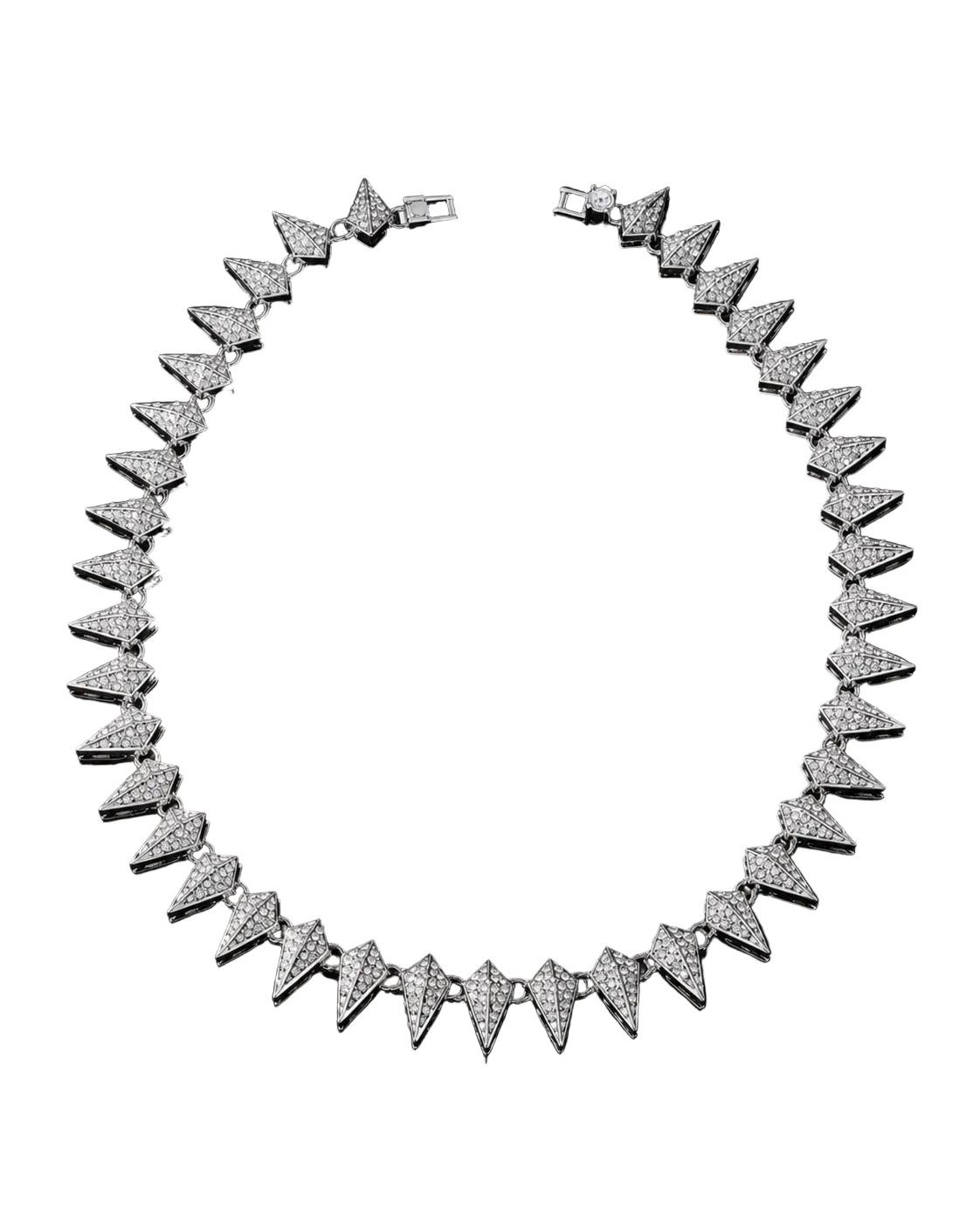 Silver spiked collar necklace with pavé set stones on every link