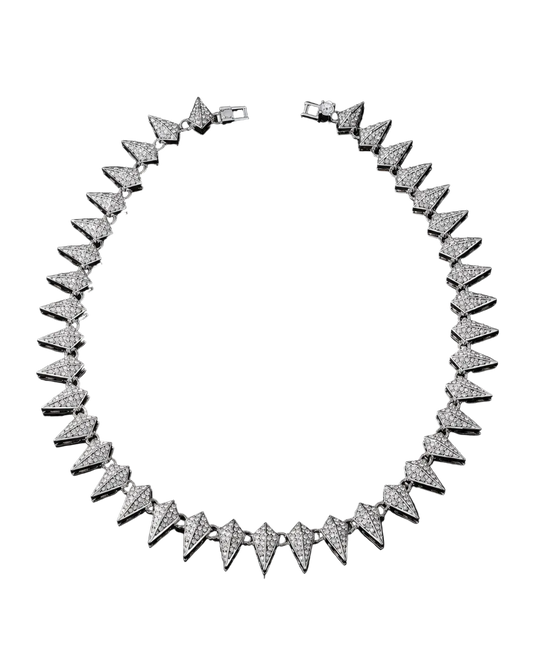 Silver spiked collar necklace with pavé set stones on every link