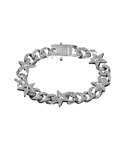 Silver star link bracelet with pavé set stones and a box clasp